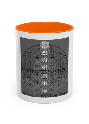 Infinite Spirit Accent Coffee Mug — Chakra Flower of Life Design