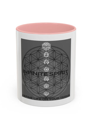 Infinite Spirit Accent Coffee Mug — Chakra Flower of Life Design