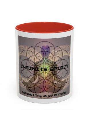 Infinite Spirit Accent Coffee Mug — Chakra Flower of Life Design (In Color)