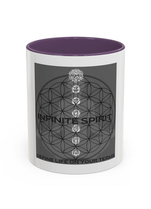 Infinite Spirit Accent Coffee Mug — Chakra Flower of Life Design