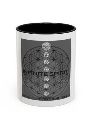 Infinite Spirit Accent Coffee Mug — Chakra Flower of Life Design