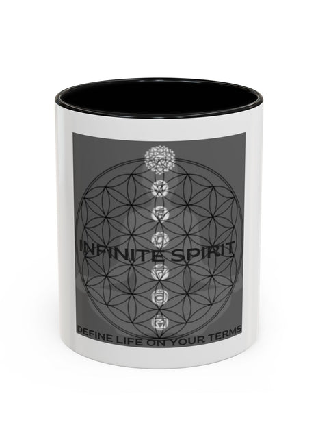 Infinite Spirit Accent Coffee Mug — Chakra Flower of Life Design