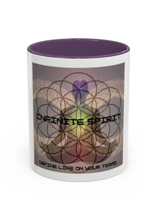 Infinite Spirit Accent Coffee Mug — Chakra Flower of Life Design (In Color)