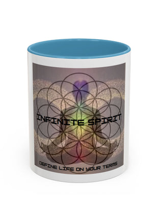 Infinite Spirit Accent Coffee Mug — Chakra Flower of Life Design (In Color)