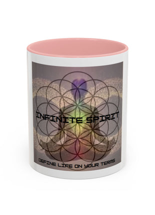 Infinite Spirit Accent Coffee Mug — Chakra Flower of Life Design (In Color)