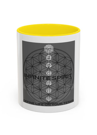 Infinite Spirit Accent Coffee Mug — Chakra Flower of Life Design