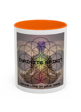 Infinite Spirit Accent Coffee Mug — Chakra Flower of Life Design (In Color)