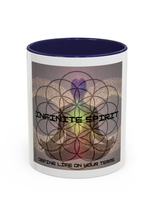Infinite Spirit Accent Coffee Mug — Chakra Flower of Life Design (In Color)