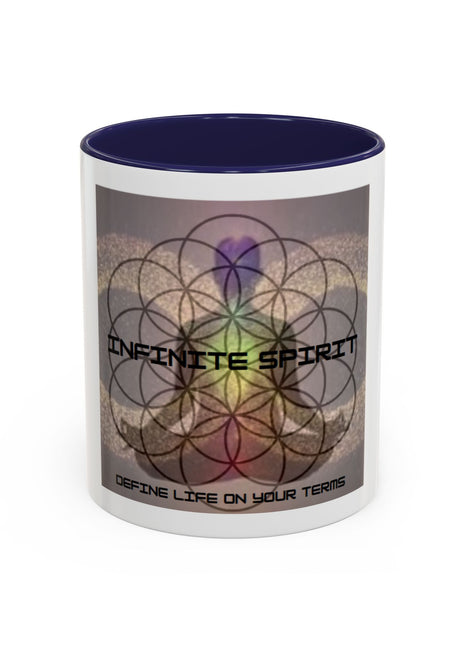 Infinite Spirit Accent Coffee Mug — Chakra Flower of Life Design (In Color)