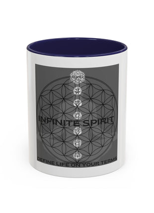 Infinite Spirit Accent Coffee Mug — Chakra Flower of Life Design