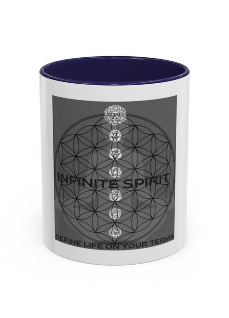 Infinite Spirit Accent Coffee Mug — Chakra Flower of Life Design