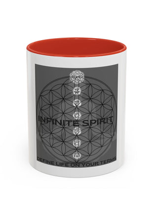 Infinite Spirit Accent Coffee Mug — Chakra Flower of Life Design