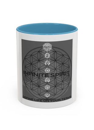 Infinite Spirit Accent Coffee Mug — Chakra Flower of Life Design